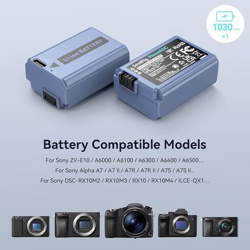 شاحن بطارية SMALLRIG NP-FW50 لسوني وبطارية بديلة USB-C بقدرة 1030 مللي أمبير في الساعة in Kuwait