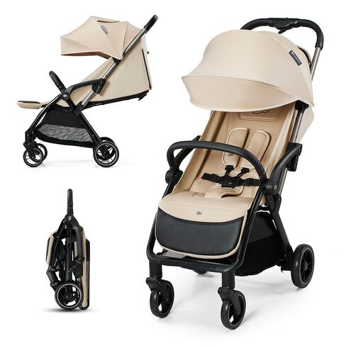 Kinderkraft APINO Lightweight Auto Folding Stroller, Compact Travel Baby Stroller for Newborn to Toddler, Reclining Seat, 5-Point Harness, Black in Saudi Arabia