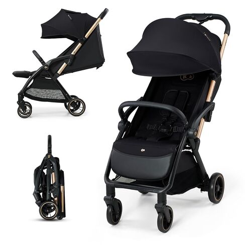 Kinderkraft APINO Lightweight Auto Folding Stroller, Compact Travel Baby Stroller for Newborn to Toddler, Reclining Seat, 5-Point Harness, Black in Saudi Arabia