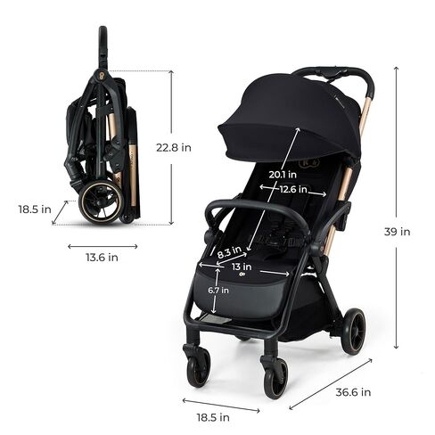 Kinderkraft APINO Lightweight Auto Folding Stroller, Compact Travel Baby Stroller for Newborn to Toddler, Reclining Seat, 5-Point Harness, Black in Saudi Arabia