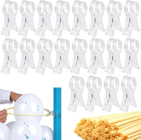 20 Pcs Balloon Arch Clips, 3.5 Inch Clear Balloon Clips with 100 Pcs Long Latex Balloons, Reusable ABS Plastic Transparent Backdrop Spring Clamps for Party Birthday Wedding Garland Decoration in Kuwait