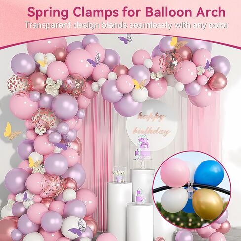 20 Pcs Balloon Arch Clips, 3.5 Inch Clear Balloon Clips with 100 Pcs Long Latex Balloons, Reusable ABS Plastic Transparent Backdrop Spring Clamps for Party Birthday Wedding Garland Decoration in Kuwait