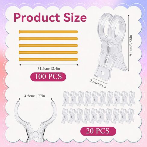 20 Pcs Balloon Arch Clips, 3.5 Inch Clear Balloon Clips with 100 Pcs Long Latex Balloons, Reusable ABS Plastic Transparent Backdrop Spring Clamps for Party Birthday Wedding Garland Decoration in Kuwait