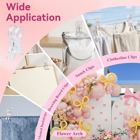 20 Pcs Balloon Arch Clips, 3.5 Inch Clear Balloon Clips with 100 Pcs Long Latex Balloons, Reusable ABS Plastic Transparent Backdrop Spring Clamps for Party Birthday Wedding Garland Decoration in Kuwait
