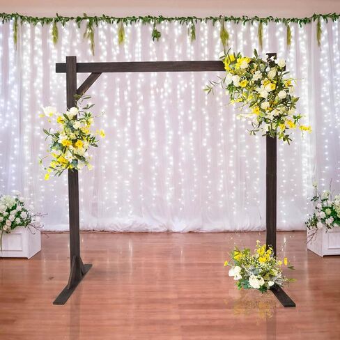 Tableclothsfactory 7FT ريفي مربع الزفاف قوس خلفية خشبية الوقوف، حفل زفاف القوس - البني in Kuwait