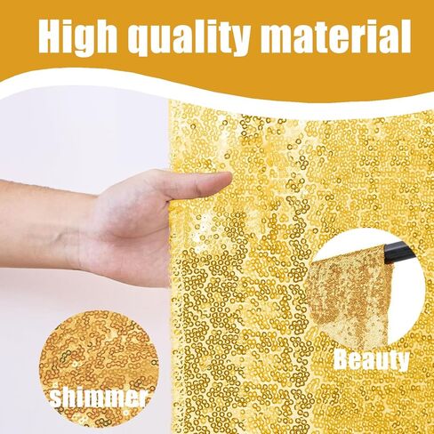 Gold Sequin Backdrop Curtains 2Panels 2x8ft for Party Photo Decor | Reusable & High Density Glitter Shiny Drapes Background for Birthday Wedding Halloween Christmas Event Stage Decoration in Saudi Arabia