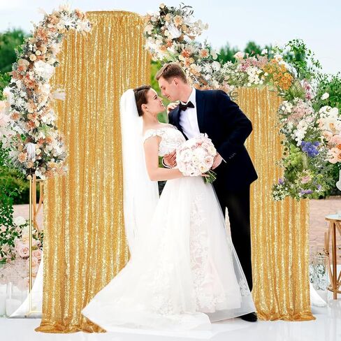 Gold Sequin Backdrop Curtains 2Panels 2x8ft for Party Photo Decor | Reusable & High Density Glitter Shiny Drapes Background for Birthday Wedding Halloween Christmas Event Stage Decoration in Saudi Arabia