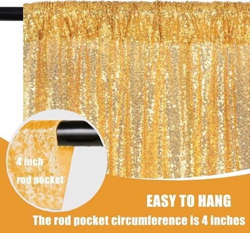 Gold Sequin Backdrop Curtains 2Panels 2x8ft for Party Photo Decor | Reusable & High Density Glitter Shiny Drapes Background for Birthday Wedding Halloween Christmas Event Stage Decoration in Saudi Arabia