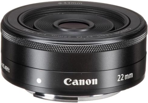 مجموعة عدسات Canon EF-M 22mm f/2 STM | برايم صغير الحجم ذو زاوية واسعة مع فتحة f/2 سريعة، وتركيز تلقائي سلس STM وتصميم فطيرة خفيف الوزن | لصور السفر والشوارع (5985B002) + مجموعة الفلاتر + المزيد in Kuwait