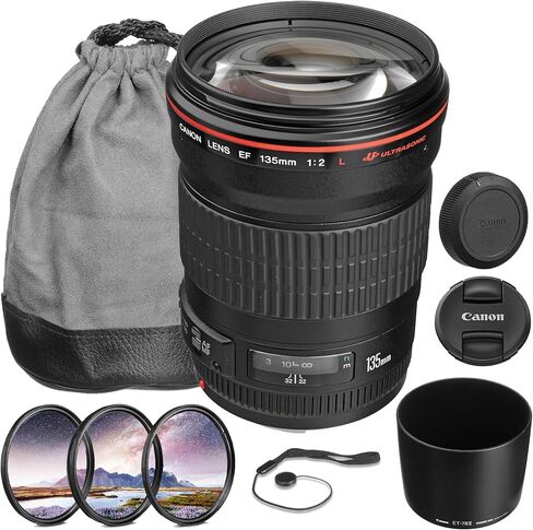 مجموعة عدسات Canon EF 135mm f/2L USM | عدسة مقربة احترافية من سلسلة L-Series مزودة بفتحة سريعة f/2 وتركيز تلقائي USM من النوع الدائري وبصريات فائقة | للصور الشخصية والرياضة (2520A004) + طقم الفلتر + المزيد in Kuwait