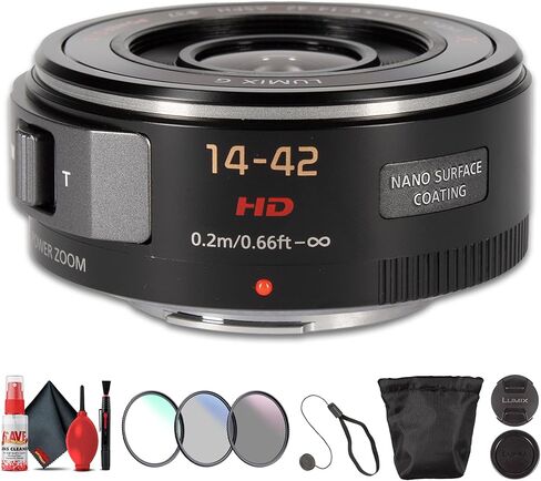 باناسونيك لوميكس جي اكس فاريو PZ 14-42 ملم f/3.5-5.6 قوة O.I.S. عدسة لـ Micro Four Thirds، تكبير بانكيك مدمج، ما يعادل 28-84 مم، تحكم في تكبير الطاقة، حزمة مع فلتر ومجموعة تنظيف (4 عناصر) in Kuwait