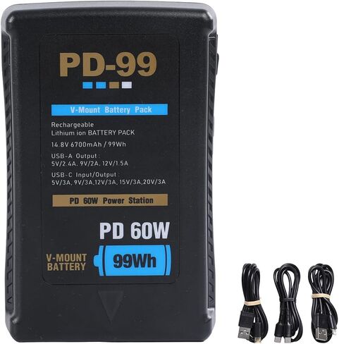 بطارية GVM 99Wh/6700mAh V Mount، بطارية قفل 14.8 فولت مع USB-C، شحن سريع PD60W، D-Tap، مخرج USB-A، مؤشر LED 4 مستويات لكاميرا الفيديو، ضوء فيديو LED ومعدات صناعة الأفلام in Kuwait