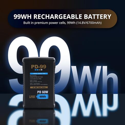 بطارية GVM 99Wh/6700mAh V Mount، بطارية قفل 14.8 فولت مع USB-C، شحن سريع PD60W، D-Tap، مخرج USB-A، مؤشر LED 4 مستويات لكاميرا الفيديو، ضوء فيديو LED ومعدات صناعة الأفلام in Kuwait