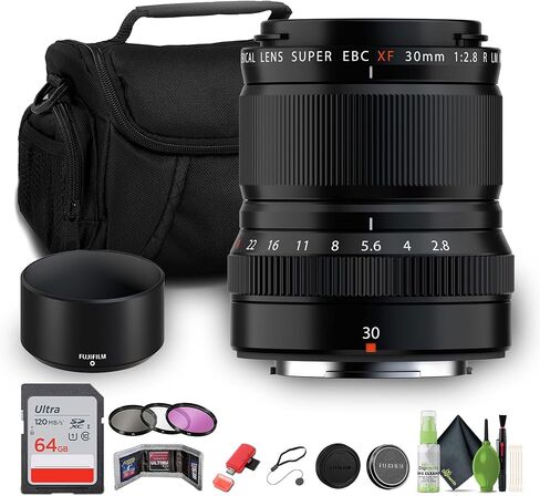 مجموعة عدسات FUJIFILM XF 30 مم f/2.8 R LM WR ماكرو مع بطاقة ذاكرة Extreme PRO UHS-I SDXC سعة 64 جيجابايت + محفظة بطاقة الذاكرة + قارئ بطاقات USB، SD/microSD + 3 قطع MC PRO Filter KIT UV/CPL/F 43 + المزيد in Kuwait