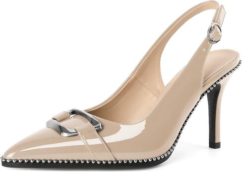 حذاء نسائي من Mettesally بكعب Slingback بمقدمة مدببة وكعب عالٍ بكعب ستيليتو بإبزيم معدني مطرز بالخرز، حذاء رسمي مقاس 3.5 بوصة in Kuwait
