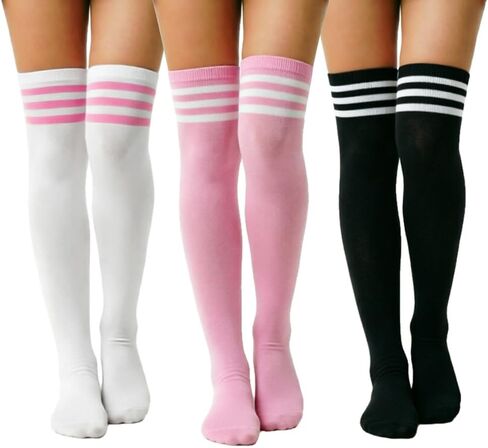 DRESHOW 3 Pairs Thigh High Socks Striped Over Knee Thin Tights Long Stocking Knee High Leg Warmer in Saudi Arabia
