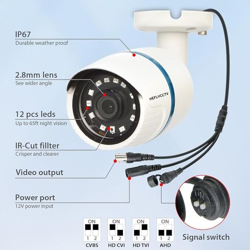 كاميرا مراقبة 1080P رصاصة 4 في 1 TVI/CVI/AHD/CVBS كاميرات مراقبة سلكية تناظرية CCTV عدسة 2MP 2.8 مم IP67 مقاومة للماء بالأشعة تحت الحمراء للرؤية الليلية كاميرا BNC رصاصة هجينة للأماكن الخارجية والداخلية in Kuwait