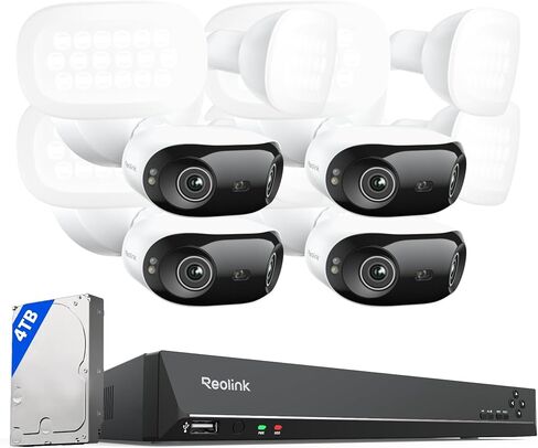 كاميرا أمان REOLINK16MP بعدسة مزدوجة PoE مع حزمة عرض 180 درجة مع مسجل فيديو شبكة 16CH لنظام كاميرا أمان المنزل، 2X Elite Pro Floodlight PoE مع RLN16-410 (4 تيرابايت HDD) in Kuwait