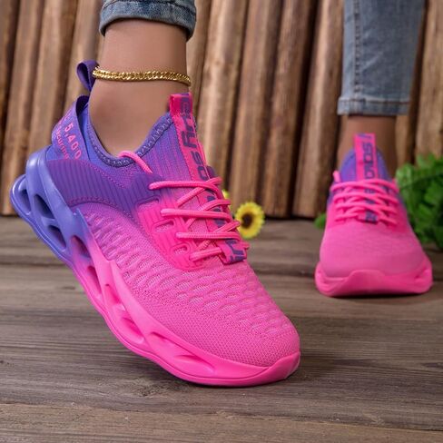 Women's Slip On Walking Shoes, Cushion Non Slip Running Tennis Golf Shoes, Casual Comfortable Breathable Sports Athletic Fashion Sneakers for Workout Gym, Hot Pink in Saudi Arabia