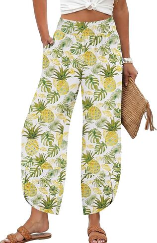 Lepunuo Womens Baggy Wide Leg Pants Summer High Waisted Palazzo Pants Beach Vacation 2026 Casual Trousers with Pockets in Saudi Arabia