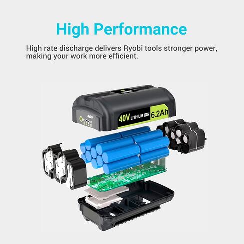 استبدال بطارية DTK 6.2Ah 40V لبطارية Ryobi 40V OP4040 OP4026 OP4030 OP4050 OP4060A المتوافقة مع مجموعات بطاريات ليثيوم أيون للأداة اللاسلكية Ryobi 40V in Kuwait