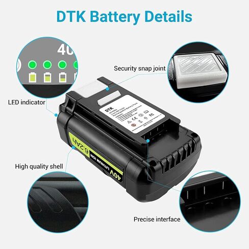 استبدال بطارية DTK 6.2Ah 40V لبطارية Ryobi 40V OP4040 OP4026 OP4030 OP4050 OP4060A المتوافقة مع مجموعات بطاريات ليثيوم أيون للأداة اللاسلكية Ryobi 40V in Kuwait