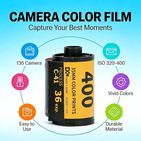 فيلم ألوان الكاميرا ISO 320-400 35 مم حبيبات دقيقة 36 ورقة - خط عرض واسع، دقة عالية، مثالي لـ 135 كاميرا (36 ورقة) in Kuwait