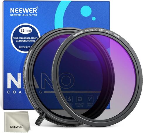 مجموعة مرشحات NEEWER 82 مم، ألوان حقيقية 2 في 1 متغيرة ND2-32 وCPL مع مرشح ND32 المغناطيسي، مقبض واحد للتحكم في التعريض واستنساخ الألوان بدقة، بدون تظليل وX Cross in Kuwait