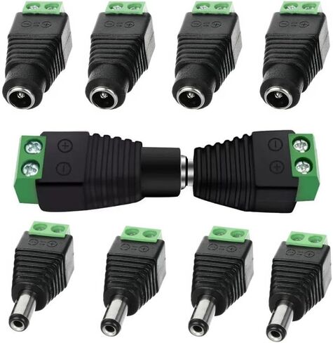 DC Male Female Power Balun Connector CCTV 12V/24V/56V Power Jack Adapter Plug Solderless Socket for CCTV Camera/DVR/LED Strip - 5 Pairs in Kuwait