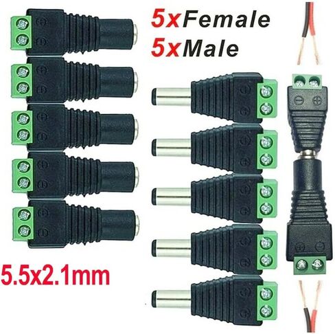 DC Male Female Power Balun Connector CCTV 12V/24V/56V Power Jack Adapter Plug Solderless Socket for CCTV Camera/DVR/LED Strip - 5 Pairs in Kuwait