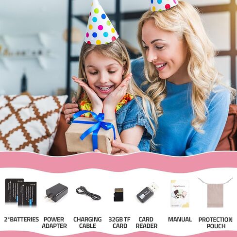 كاميرا رقمية، كاميرا مدمجة FHD 1080P مع بطاقة 32 جيجابايت، كاميرا 48 ميجابكسل 2.4 بوصة LCD 16X تكبير رقمي للأطفال والطلاب والمراهقين والبنات (وردي) in Kuwait
