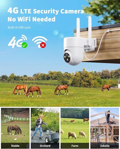 كاميرا أمان خلوية LIWAN 4G LTE سلكية، لا توجد كاميرا أمان WiFi خارجية، مكون إضافي للتسجيل على مدار الساعة طوال أيام الأسبوع، بطاقة SIM مدمجة، أبيض in Kuwait