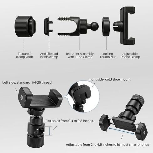 حامل هاتف لـ DJI Osmo Pocket 3 4 حامل ثلاثي القوائم، ملحقات توسيع دوارة 360 درجة مع حذاء بارد وخيط 1/4 بوصة، مشبك هاتف ذكي لحامل الميكروفون وعصا سيلفي ثلاثية القوائم 10-20 مم لتصوير مدونة الفيديو in Kuwait