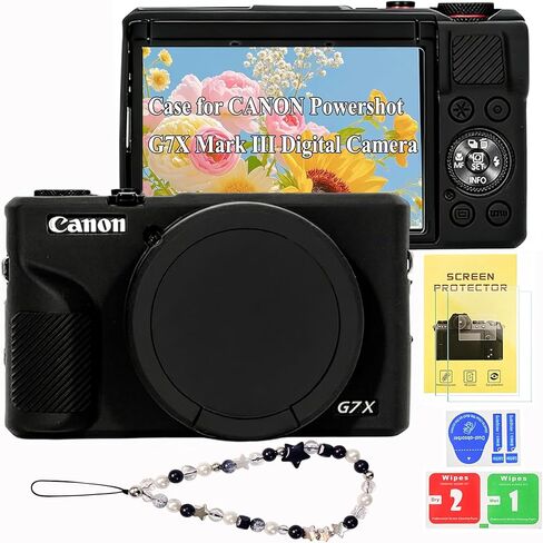 حافظة لكاميرا Canon Powershot G7 X Mark III الرقمية مع حزام معصم ساحر للكاميرا وواقي شاشة، حافظة حماية للكاميرا من السيليكون مع غطاء عدسة لملحقات Canon g7x Mark iii (بني) in Kuwait