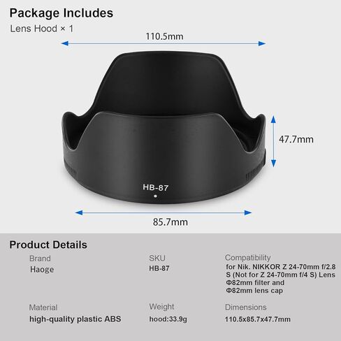 HB-87 Bayonet Flower Lens Hood Shade for Nikon NIKKOR Z 24-70mm f/2.8 S (Not for Z 24-70mm f/4 S),Lens - Replace Nikon HB-87,Anti - Flare,Protect Lens​,Reversible Design in Kuwait
