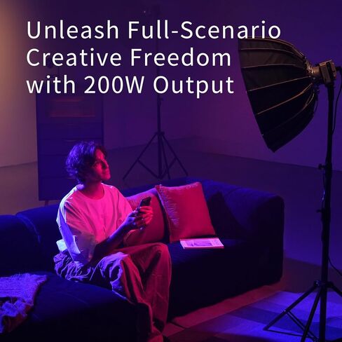 Yunseity 200W RGB LED Video Light، 2500-10000K 13400lux LED ضوء التصوير الفوتوغرافي مع شاشة 1.3 بوصة والتحكم في التطبيق لصناعة الأفلام في استوديو التصوير الفوتوغرافي in Kuwait