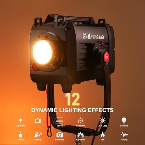 GVM 1200W LED Video Light مع غطاء قياسي، 1200B AIO Film Lighting Kit، 42800lux/3m طقم إضاءة التصوير الفوتوغرافي مع تحكم DMX، إضاءة فيديو الإخراج المستمر للإنتاج التلفزيوني، البث المباشر in Kuwait