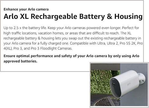 بطارية وغطاء ممتد من Arlo - عمر بطارية يصل إلى 2.5 مرة - يعمل Ultra وUltra 2 وPro 5S 2K وPro 4 وPro 3 والكاميرات - ضمان لمدة 90 يومًا + اشتراك مجاني لمدة 30 يومًا (تم تجديد الشركة المصنعة) in Kuwait