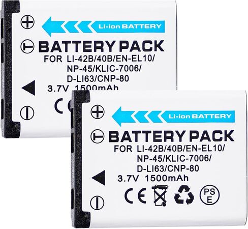 (ترقية) بطارية NP-45 (1500 مللي أمبير) متوافقة مع Fujifilm NP-45A، NP-45B، NP-45S FinePix XP20 XP30 XP50 XP60 T500 T510 T550 JX520 JX550 JX700 JX710 JZ700 J100 J120 J210 J250 in Kuwait