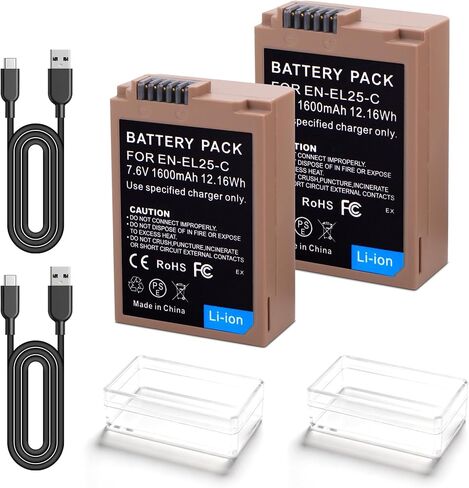 عبوتان بطارية بديلة EN-EL25 EN-EL25a مع منفذ شحن سريع USB-C متوافق مع كاميرا Nikon ZFC / Z30 / Z50، شاحن MH-32 1600 مللي أمبير في الساعة in Kuwait