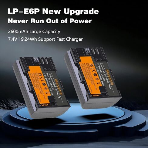 2 حزمة 2600 مللي أمبير LP-E6 LP-E6P LP-E6NH بطارية وشاحن LED PD20W - طاقة كاملة 2.5 ساعة، بطارية LP E6 لكاميرات Canon EOS 5D Mark II/III/IV، 5DS/R، 6D/6D II، 7D/7D II، 60D 70D 80D 90D، R، R5 R6 R7 DSLR in Kuwait