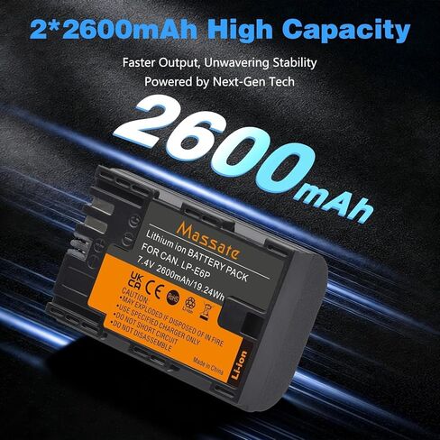 2 حزمة 2600 مللي أمبير LP-E6 LP-E6P LP-E6NH بطارية وشاحن LED PD20W - طاقة كاملة 2.5 ساعة، بطارية LP E6 لكاميرات Canon EOS 5D Mark II/III/IV، 5DS/R، 6D/6D II، 7D/7D II، 60D 70D 80D 90D، R، R5 R6 R7 DSLR in Kuwait