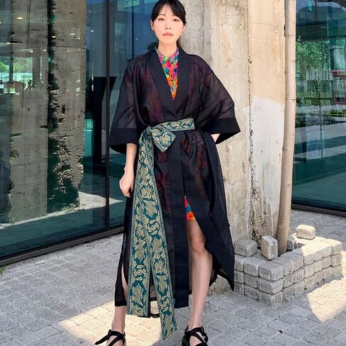 Korean Phoenix Motif Sash Belt, 270cm Hanbok-Inspired Waist Belt, Unisex, 7 Colors, Traditional K-pop Pattern in Saudi Arabia
