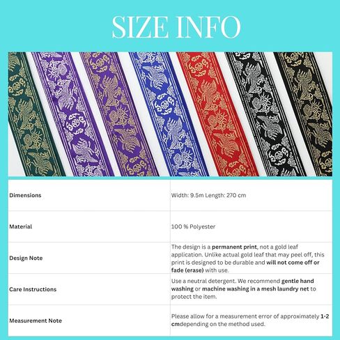 Korean Phoenix Motif Sash Belt, 270cm Hanbok-Inspired Waist Belt, Unisex, 7 Colors, Traditional K-pop Pattern in Saudi Arabia