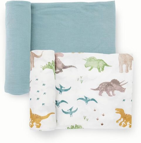 Little Unicorn Large Stretch Knit Swaddle Blanket 2 Pack| Super Soft with Optimal Stretch for swaddling | Giftable Set (Frost Green) in Kuwait
