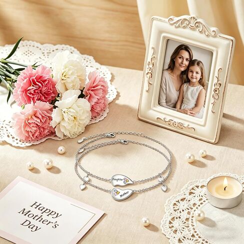 FLYOW Big Sis Lil Sis / مجموعة أساور الأم والابنة من أجل 2 سوار أخت من الفضة الإسترلينية BFF مجوهرات على شكل قلب هدية عيد ميلاد للنساء الأخت الأم والابنة in Kuwait