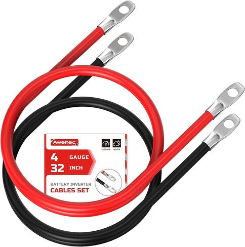 4 كابل بطارية AWG ، 4 كابلات عاكس بطارية النحاس النقي بحجم 4 بوصات مع علامات تبويب 3/8 بوصة على كلا الطرفين المحددة لدراجة نارية قوارب Marine Boat RV (RED و Black) in Kuwait