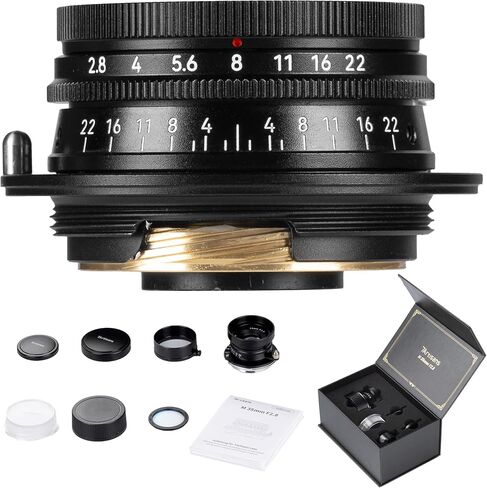 7artisans M 35mm F2.8 عدسة كاميرا ذات إطار كامل للتركيز اليدوي للتقارب البقعي لحامل Leica M/L39/LTM، حامل مزدوج خفيف الوزن ورفيع ومزود بفلتر للأشعة فوق البنفسجية وغطاء عدسة (لحامل LM) in Kuwait