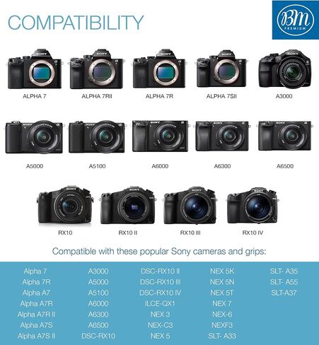 بطاريات وشاحن BM Premium 2 NP-FW50 لسوني ZV-E10، A6100، A6400، DSC-RX1R III، DSC-RX10، RX10 II، RX10 III، RX10 IV، Alpha 7، Alpha 7R، a7، a7R، A7s، A7s II، a3000، a5000، a6000، a6300، a6500 in Kuwait