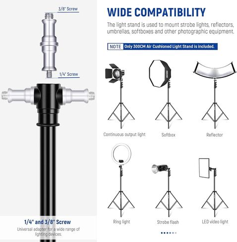 NEEWER Basics SL50 عصا إضاءة RGB مغناطيسية 21 بوصة مع CRI95 14W LED 51 وضعًا بطارية 4000 مللي أمبير في الساعة + حامل إضاءة مبطن بالهواء 9.8 قدم/3 متر مع حنفية قابلة للعكس من 1/4 بوصة إلى 3/8 بوصة، واجهة تركيب ثلاثية الاتجاهات in Kuwait